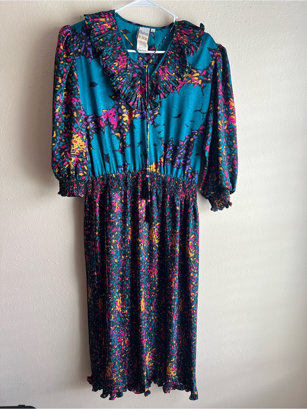 Teal Floral Ruffle-Trim Midi Dress